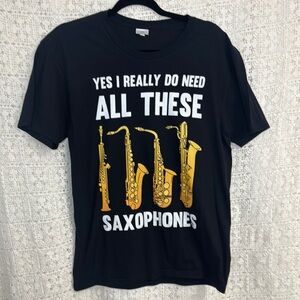 Black T-Shirt with Saxophone Print